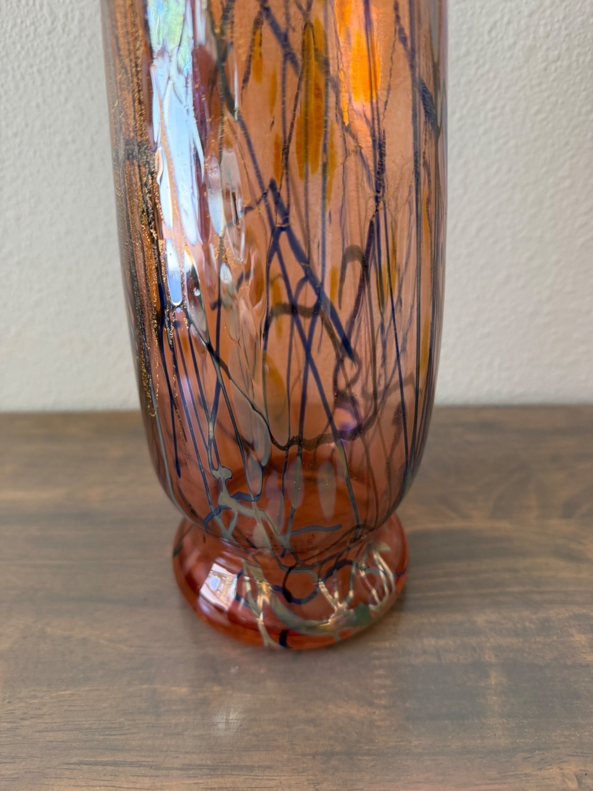 Signed Tim Lazer Dichroic Studio Art Glass Vase 17″