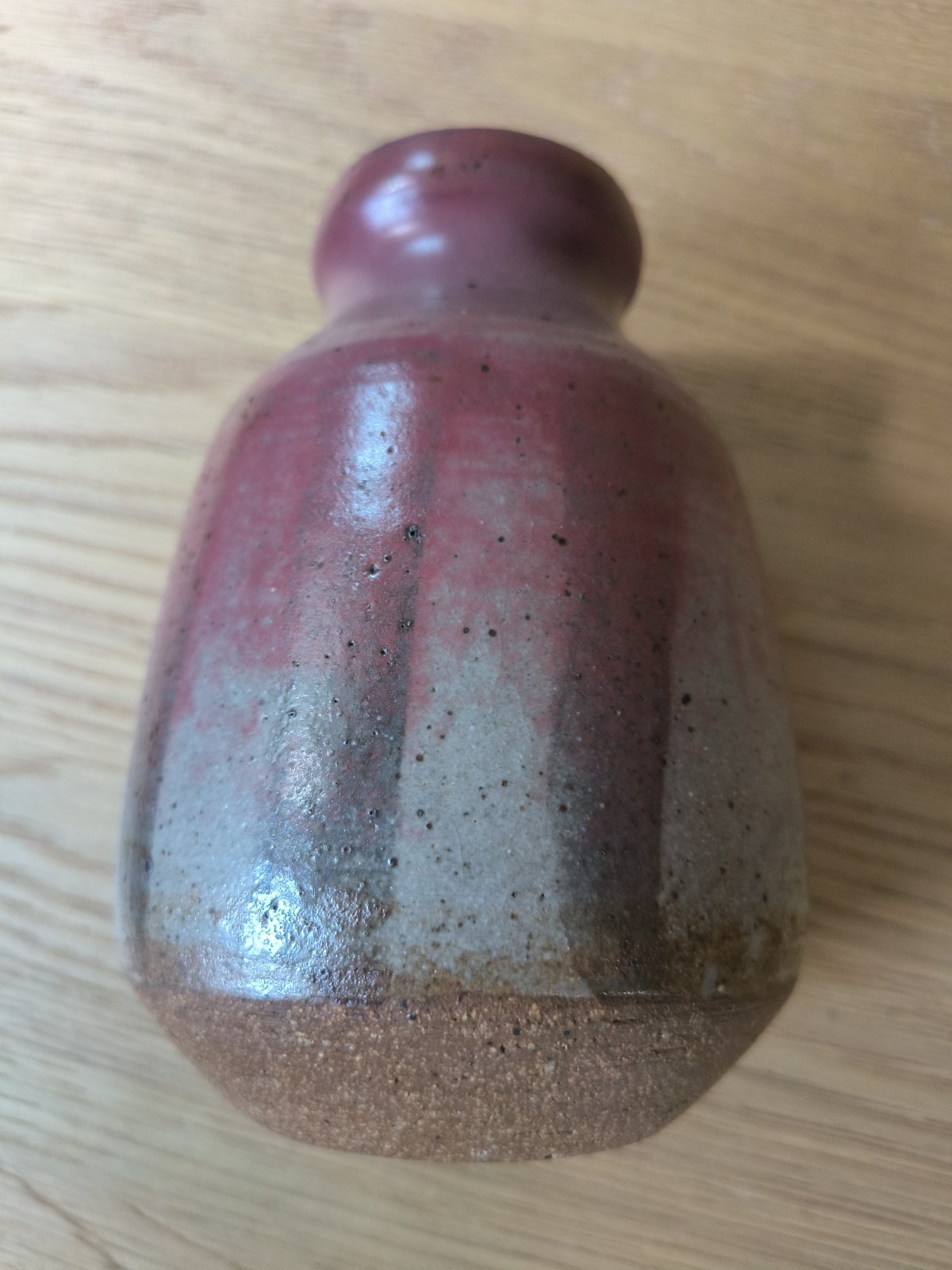 Vintage Studio Pottery Vase Signed Pink Grey Drip Stoneware Akron Ohio