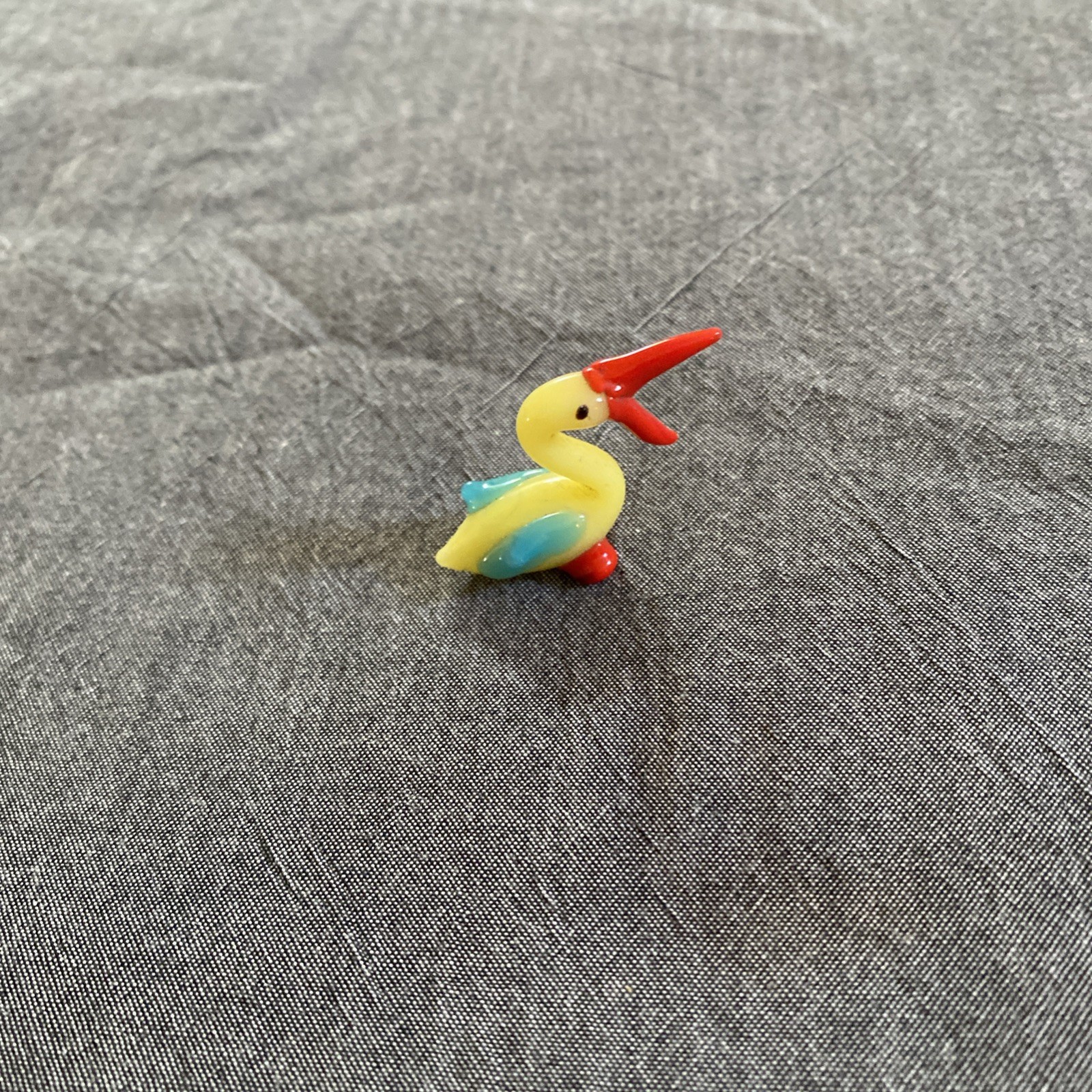 Vintage Blown Glass Pelican Bird Blue Yellow Japan Murano Artisan Tiny Figure 1”