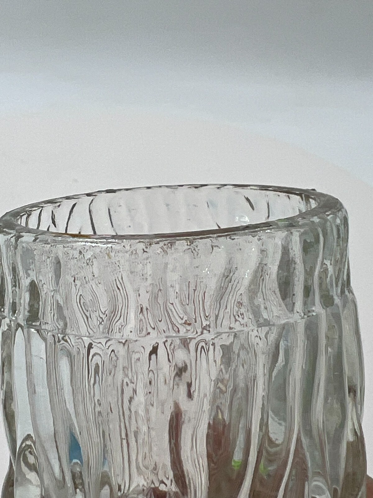 Mid-Century Modern Clear Textured Bark Art Glass Cylindrical Vase