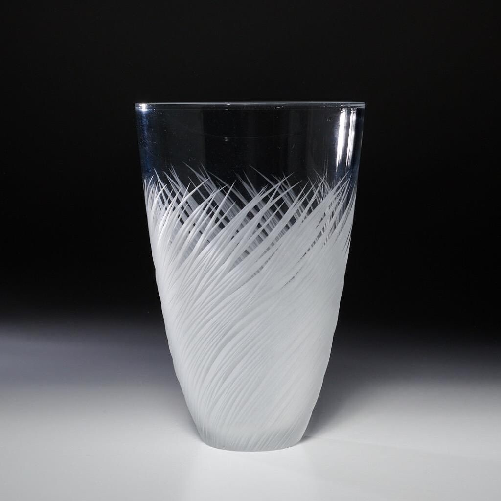 Salviati Piume Venezia Murano Modernist Cut Glass Grass Leaf Flower Vase 9.75″ B