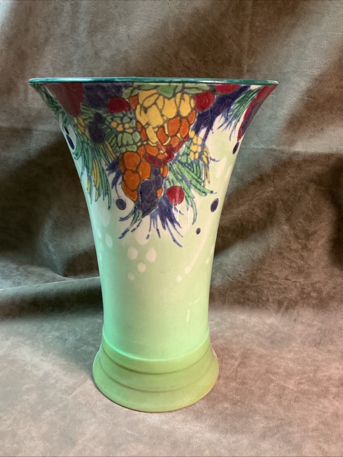 Circa 1930s Royal Doulton Pottery England polychrome pinecone pattern tall vase