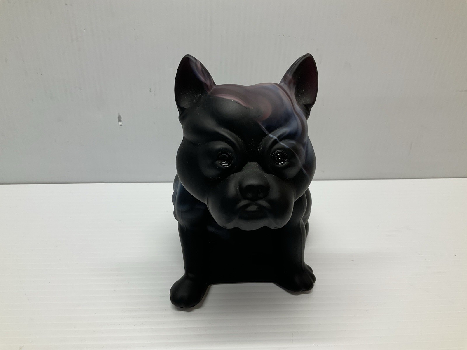 Mosser Glass Black & Purple Slag Glass Bulldog Doorstop 7” – READ