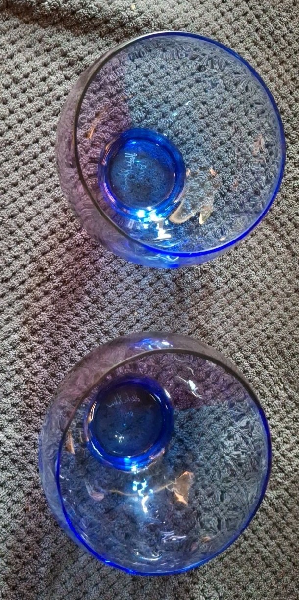 Blue And Purple Glass Hecke/Onjos Sweden Signed