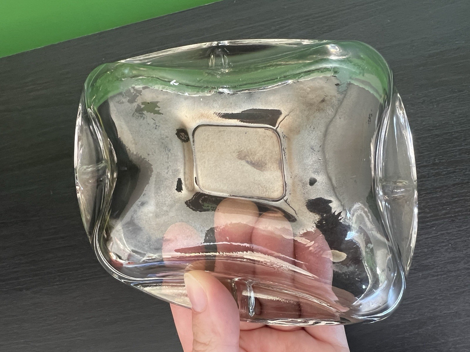 Vintage MCM Clear Light Grey Iridescent Art Glass Ashtray Retro Anchor Hocking