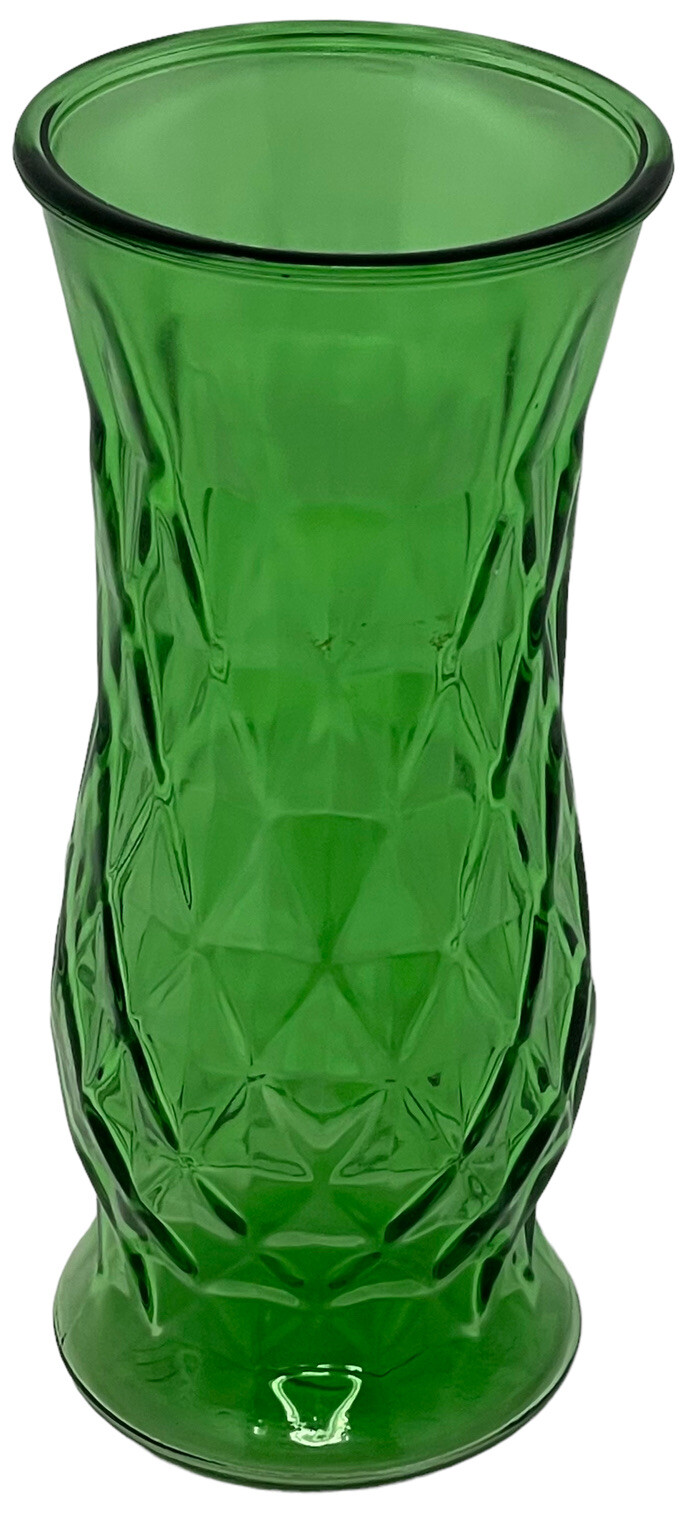 E. O. Brody Green Glass Vase Diamond Pattern 8.75″ Tall 3.75″ Top Cleveland Ohio