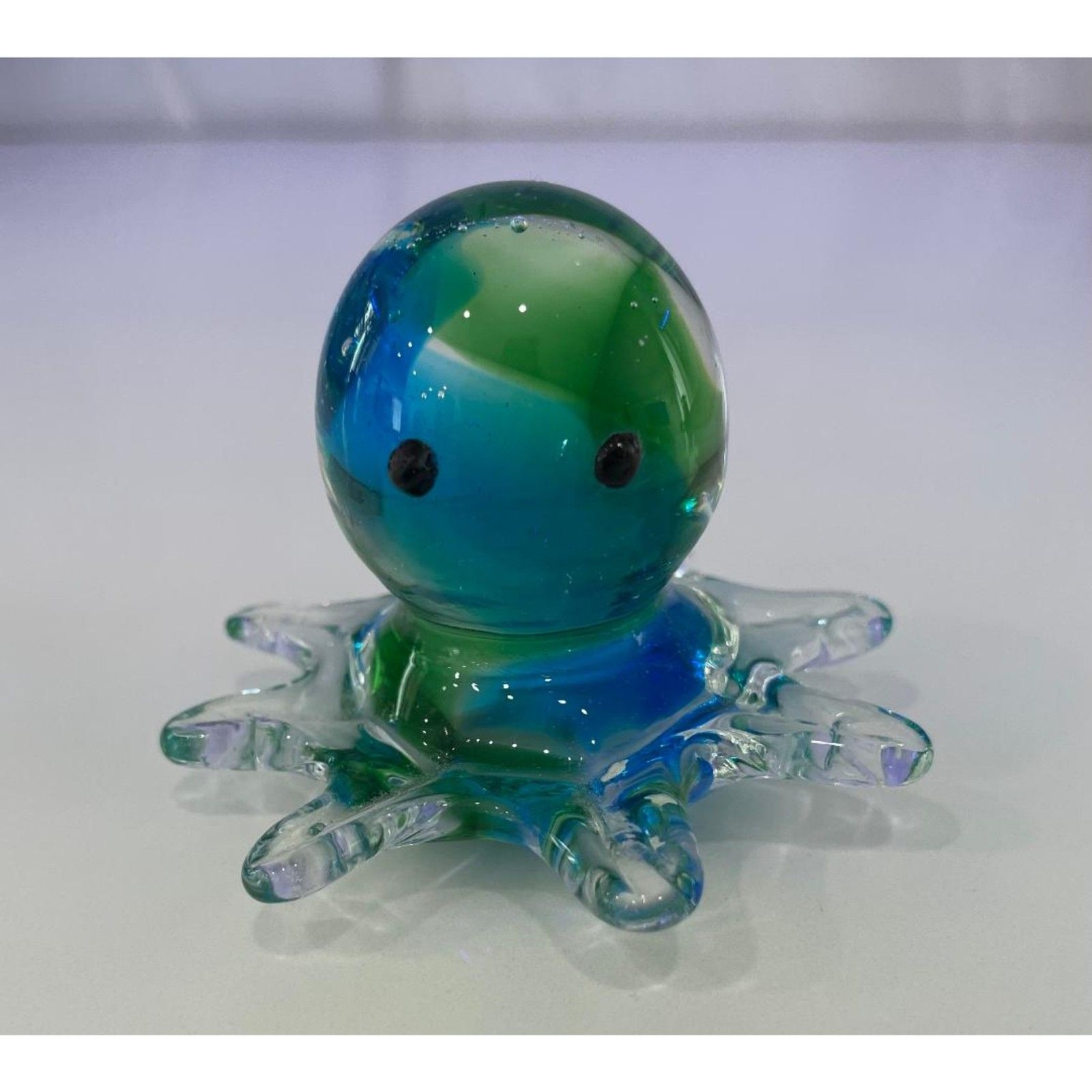 Handmade Art Glass Little Octopus Figurine Paperweight Blue Green