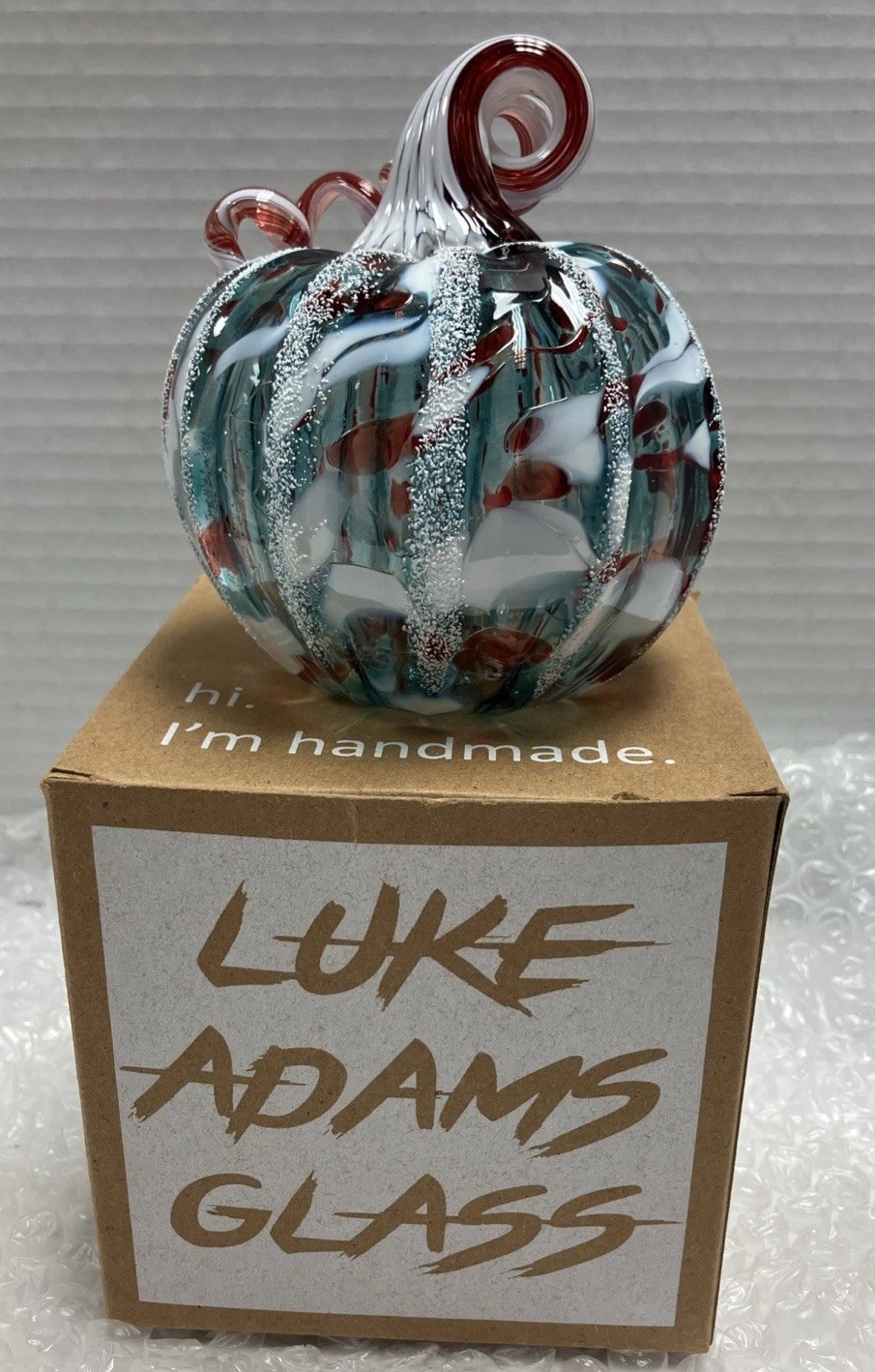 Luke Adams Glassblowing Studio Baby Winter Frost Pumpkin Red White In Box