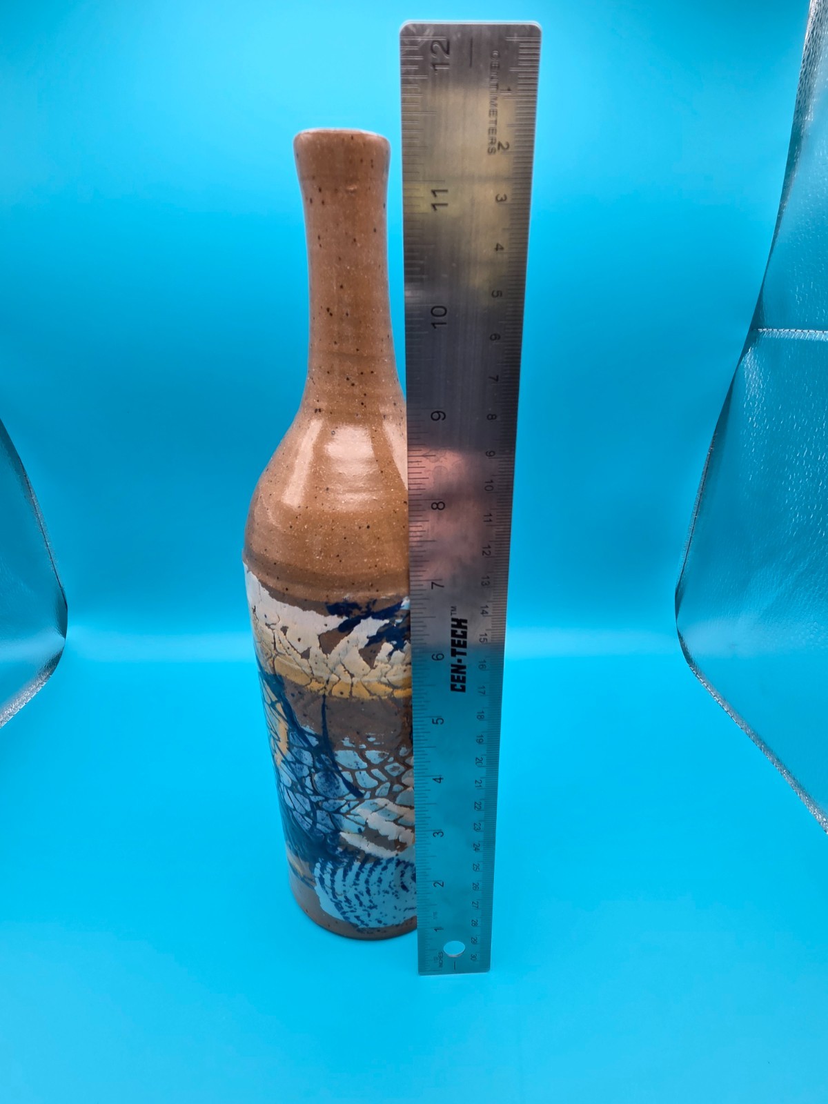 Renata Mastroti Pottery Wine Bottle Shaped Studio Art Pottery Vase Unusual Mint