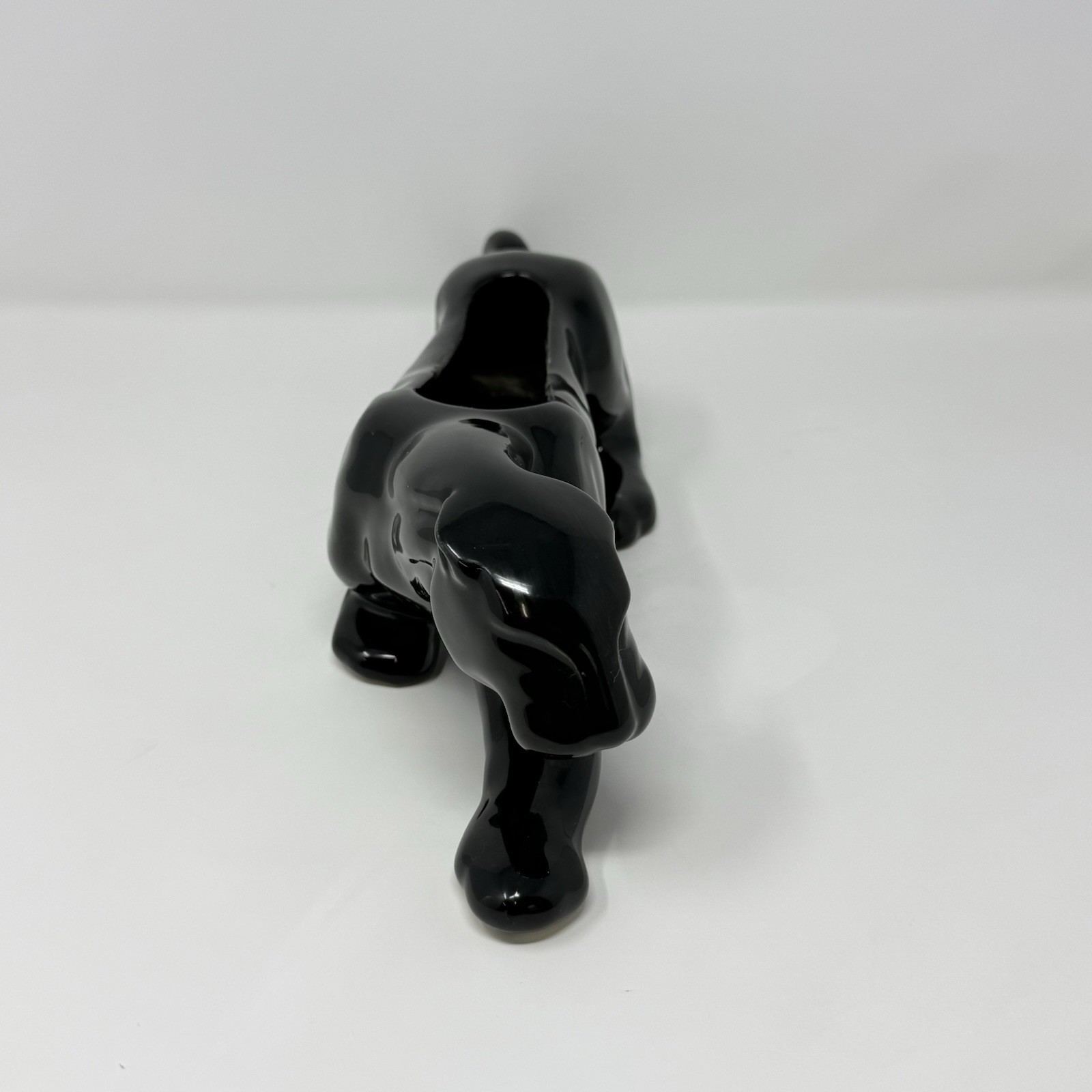 Black Panther Ceramic Planter 15 Inch MCM Crouching Cat Figurine