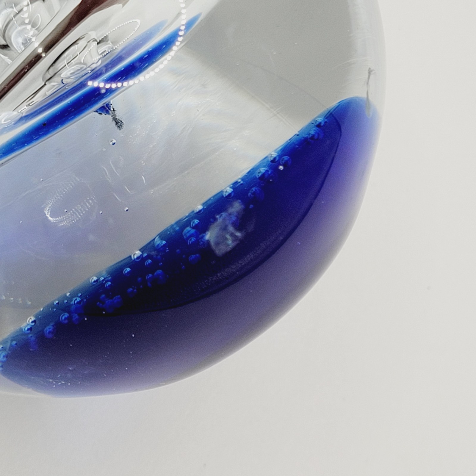 Blown Art Glass Paperweight Cobalt Blue w Clear Donut Hole Controlled Bubbles