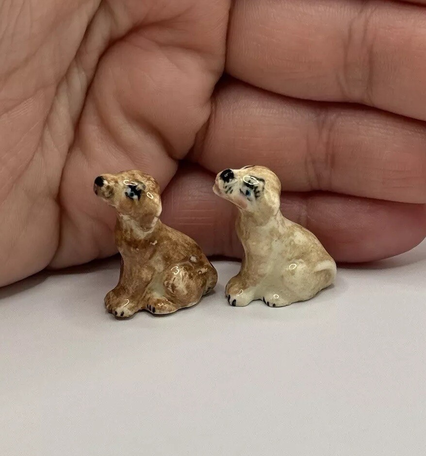 Vintage Miniature Unique Handmade Pretty Dog Figurine Pair Mini Trinkets