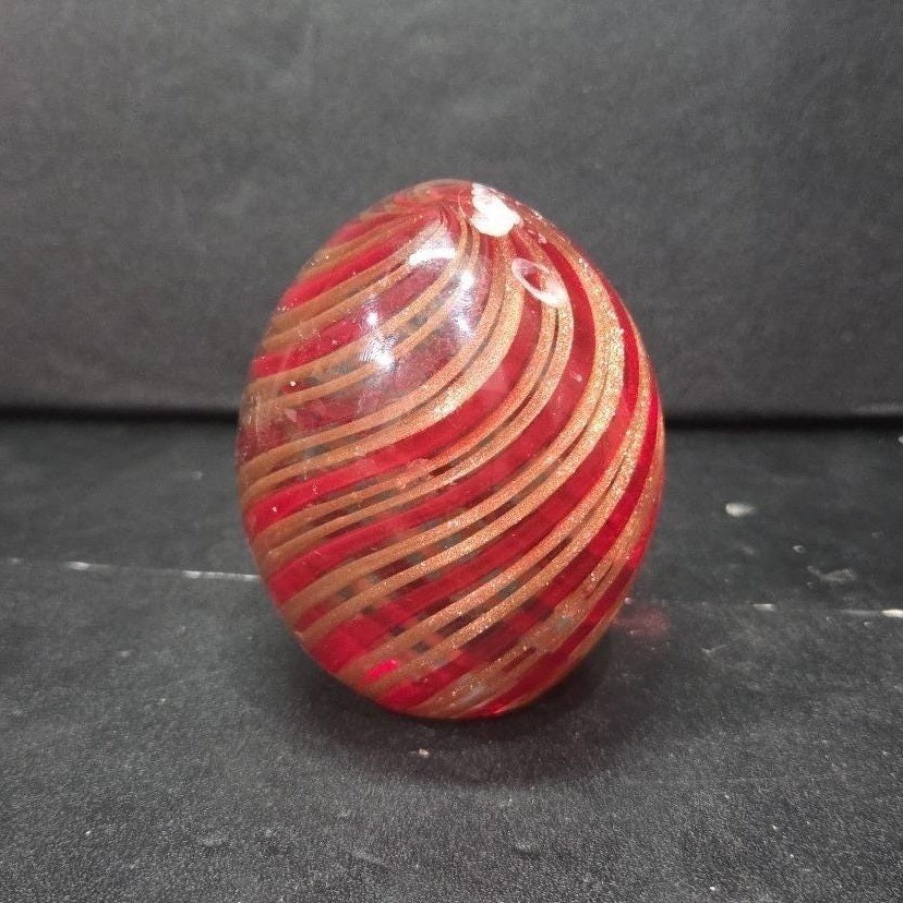 Red and Gold Aventurine Swirl Art Glass Paperweight Murano Ferro & Lazzarini? *