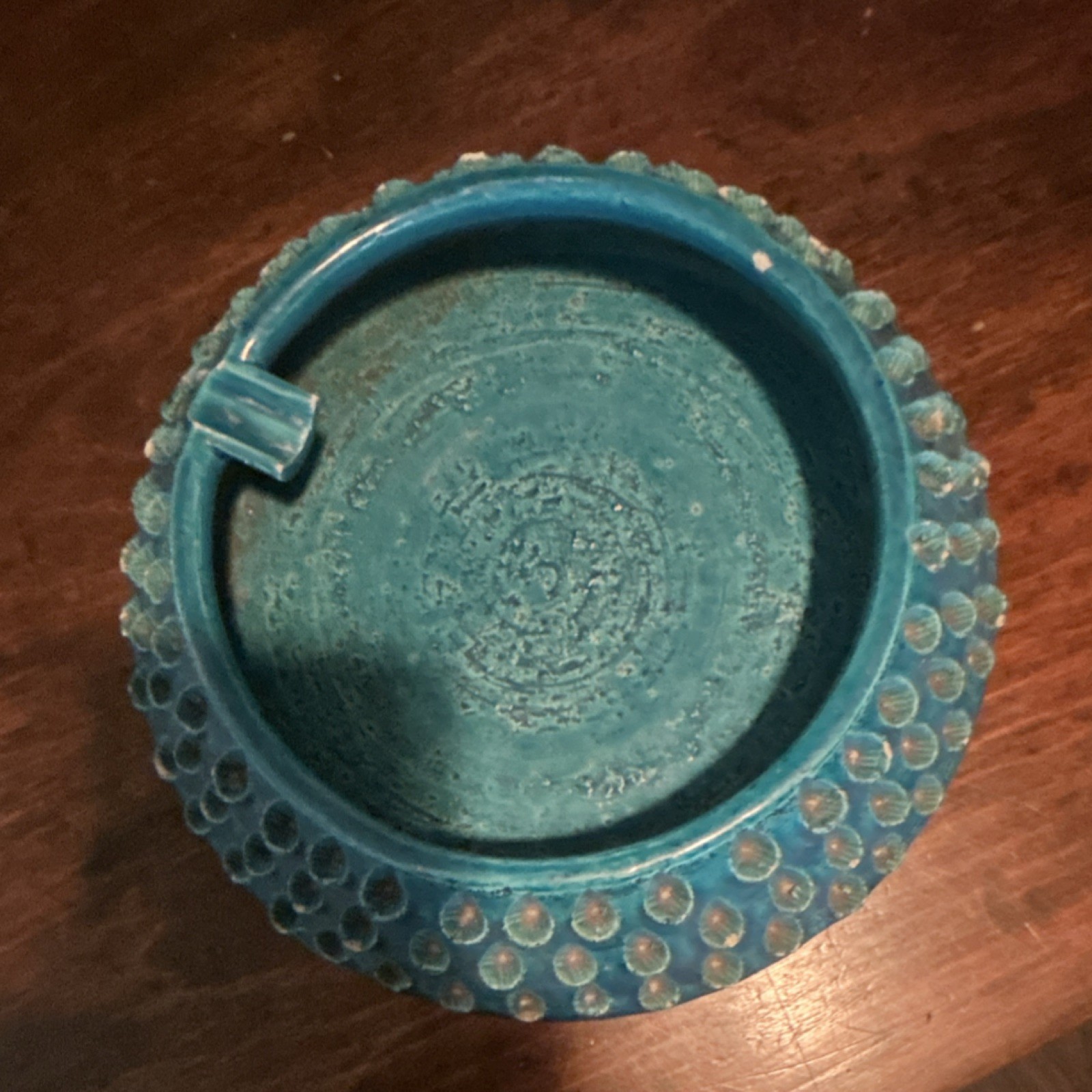 Blue Ceramic Decorative Textured Round Pottery Ashtray Glossy Finish