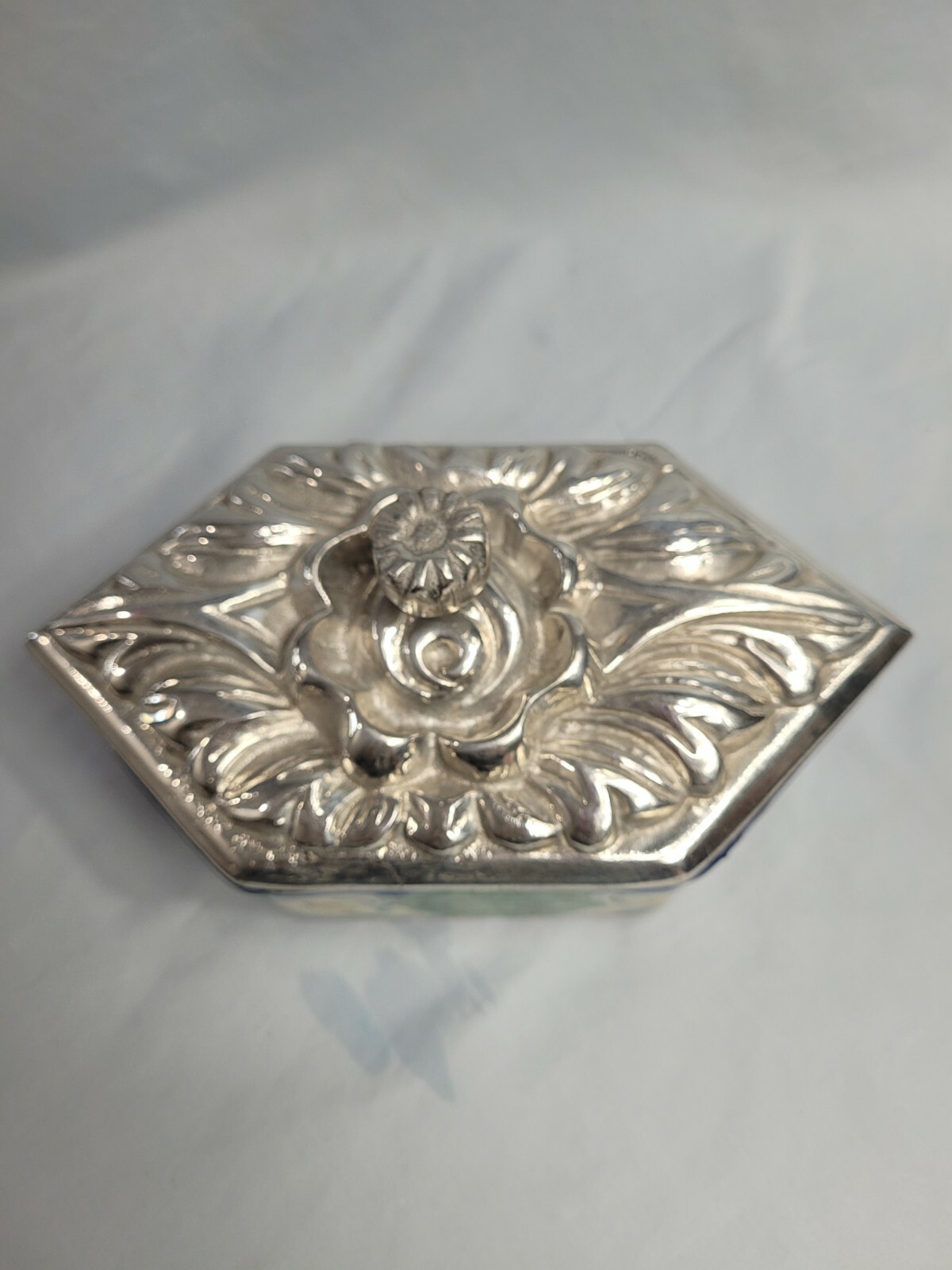 Unique Studio Art Pottery Handmade Ceramic Trinket Box w Aluminum Lid Rare HTF