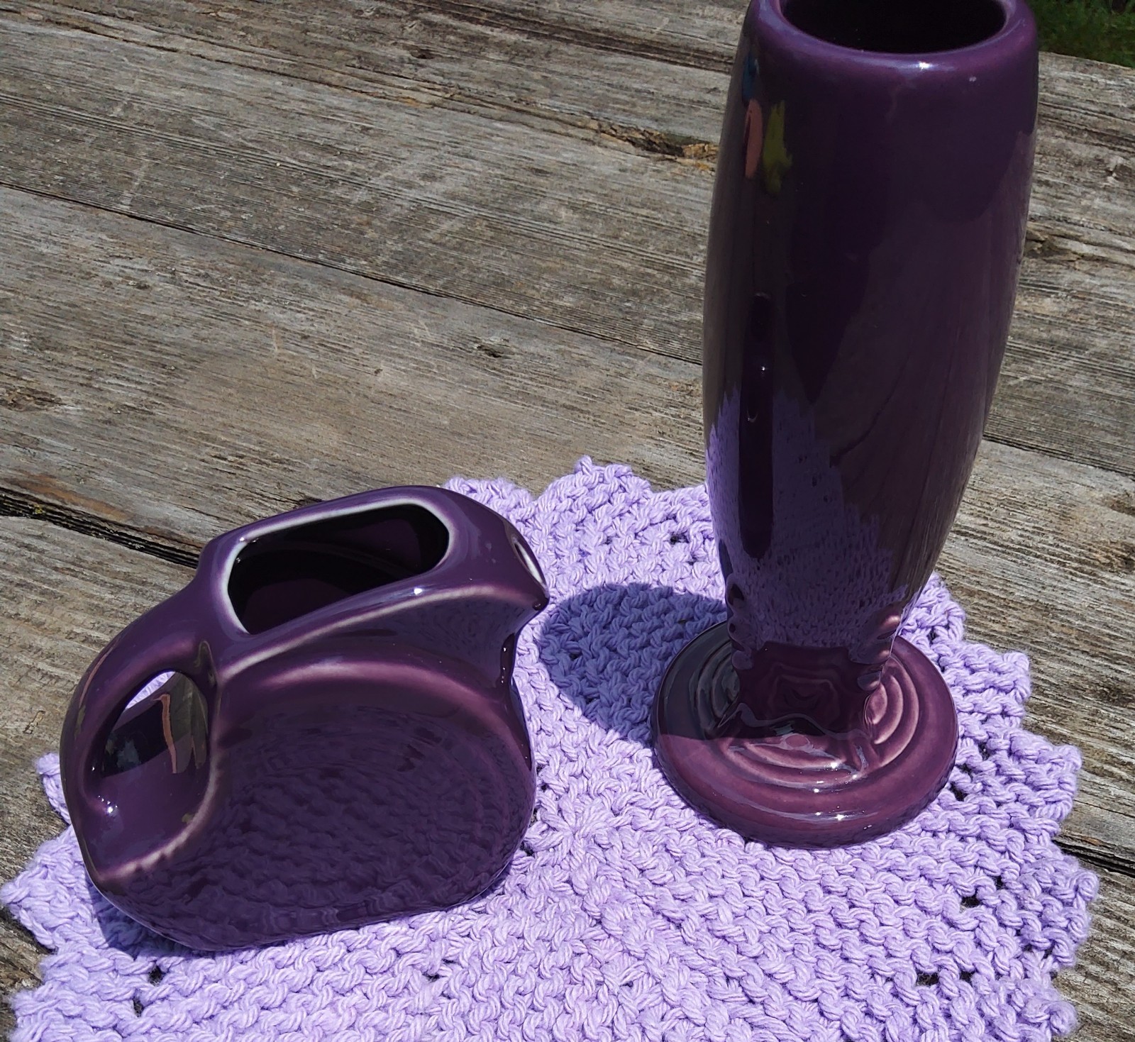 Fiestaware Mulberry Bud Vase & Mini Disk Pitcher, Never Used Fiesta