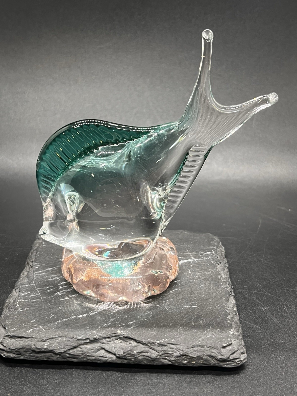 Blown Arte Murano ICET Clear & Blue Pink Base Fish Figurine