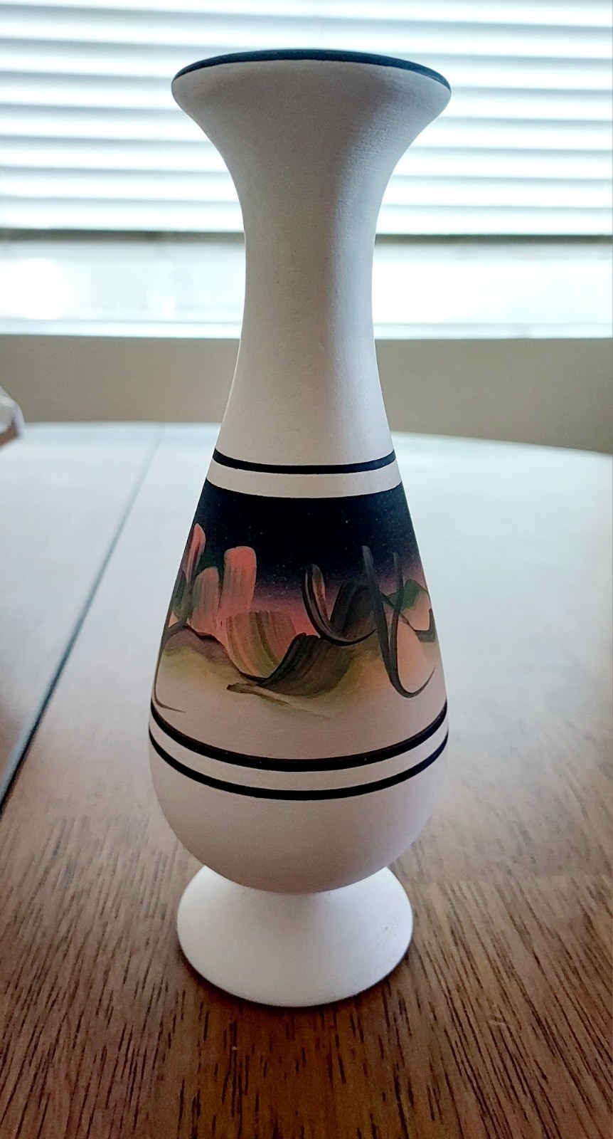 Southwestern Pottery Fluted Bud Vase, White Matte Finish, Hand Painted