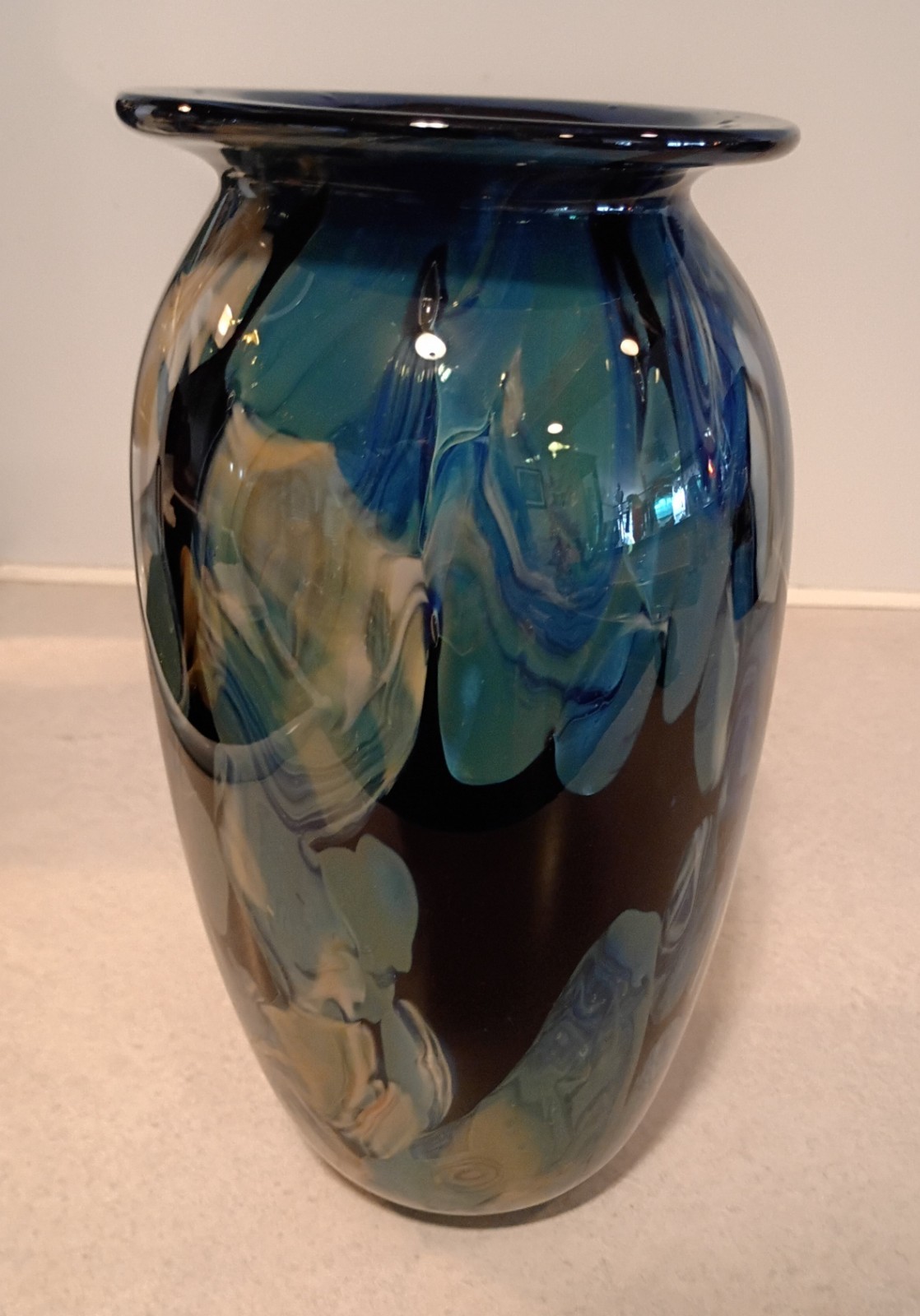 Large 1997 Signed Robert Eickholt 9.25″ Agate Design Art Glass Vase