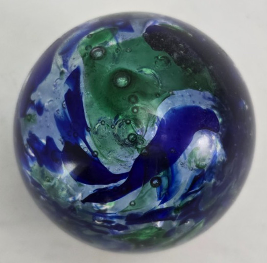 Langham Handmade Glass Paperweight Blue Ocean Theme Signed By Artist Paul Miller
