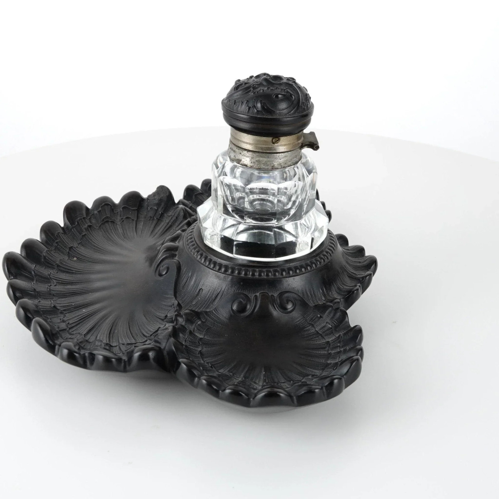 c1860 French Bois Derci inkwell with Cut Glass insert