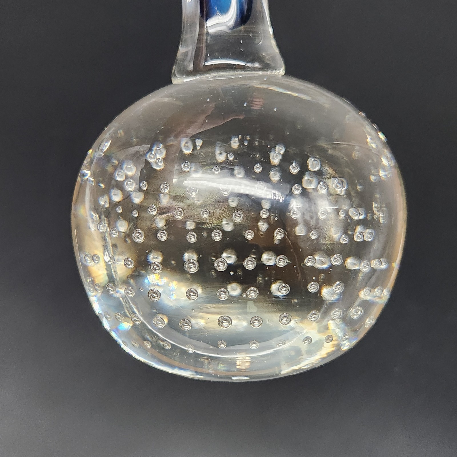 Art Glass Paperweight Sapphire Blue Swung Vase With Controlled Bubble 11-1/2″T
