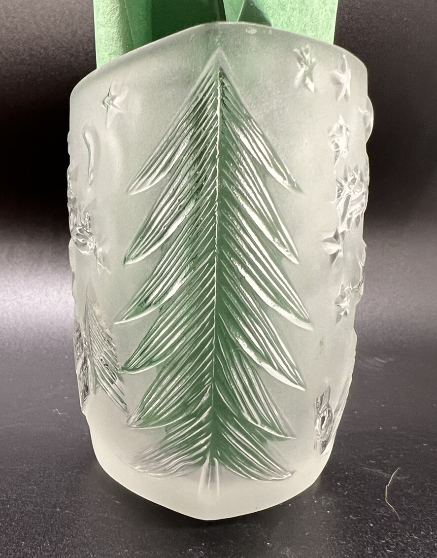 KIG Indonesia Frosted Glass Votive Candle Holder Santa Flying Through The Night
