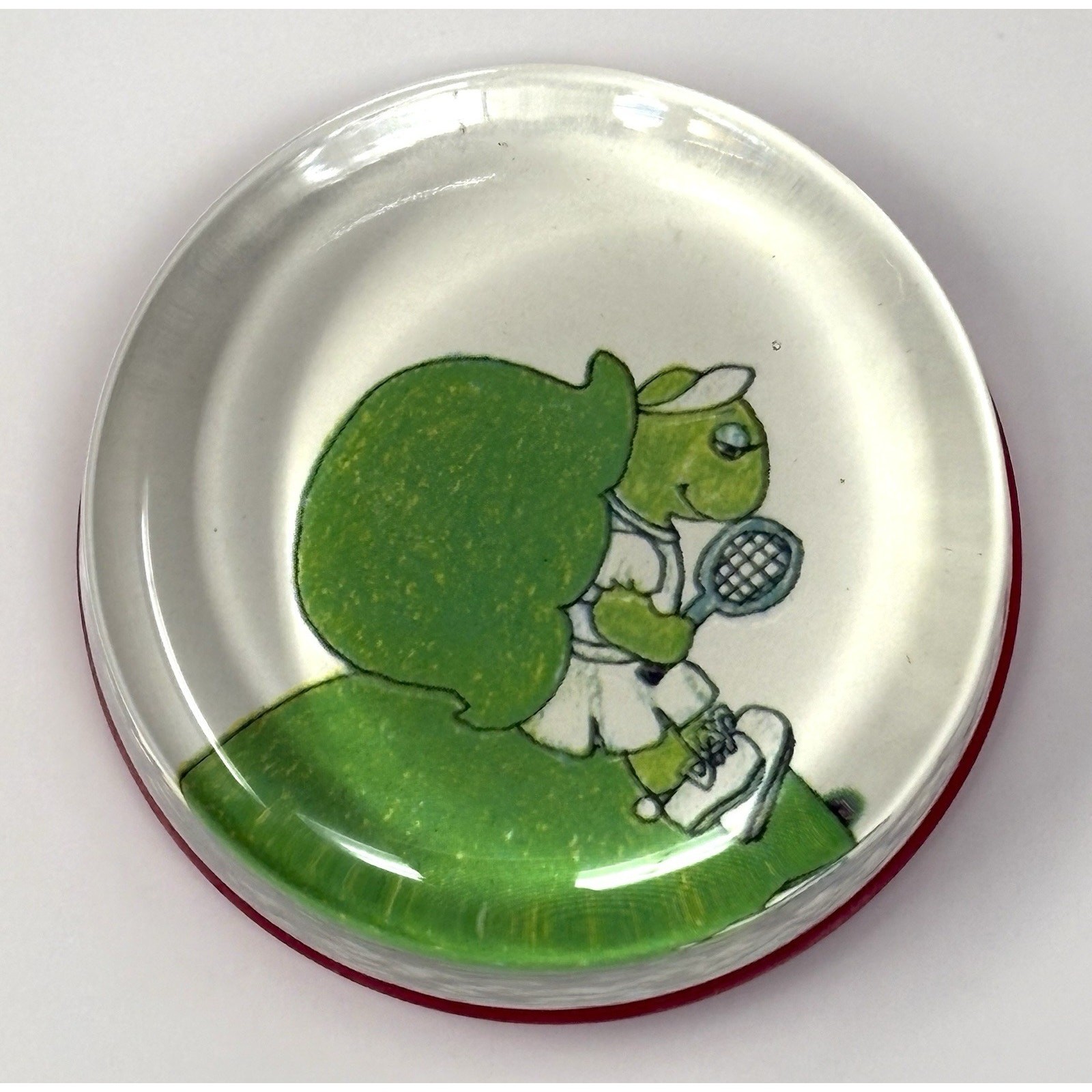 Vtg 70s Tennis Turtle Cartoon Paperweight Tabletop Glass Decor Desk Top *READ