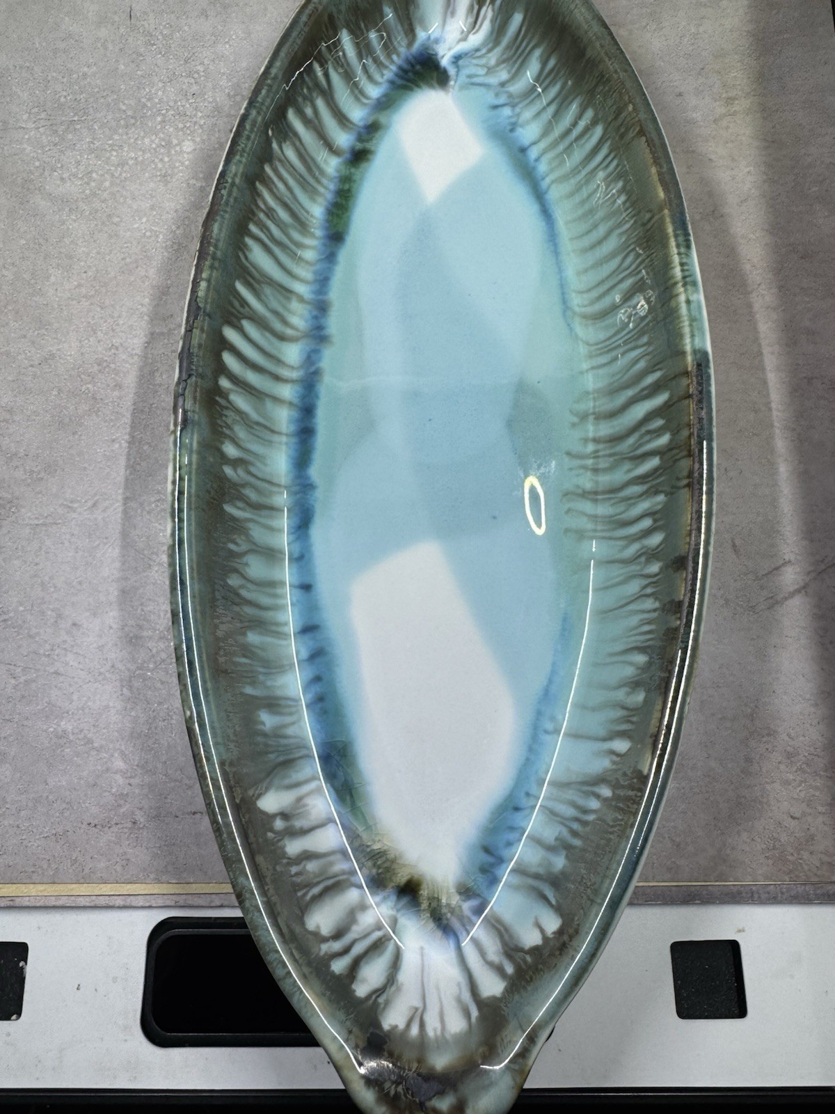 Edgecomb Pottery Maine Dory Baker Server Tray Sea-glass Colored Glaze 15.5”x6.5”