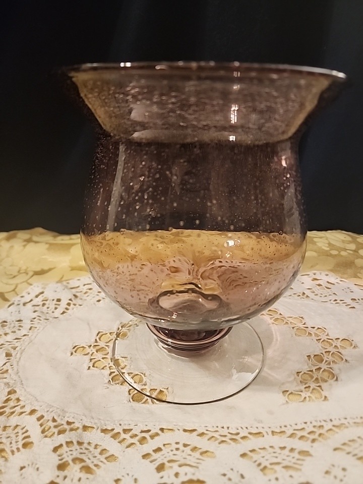Murano Style Hand Blown Amethyst Art Glass Vase Bubble Flared Rim 6.5”