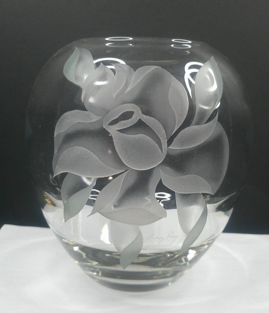 Tiffin, Signed, Rose, Swedish Optic, Vase, American Art Glass, 1940’s, VgCd
