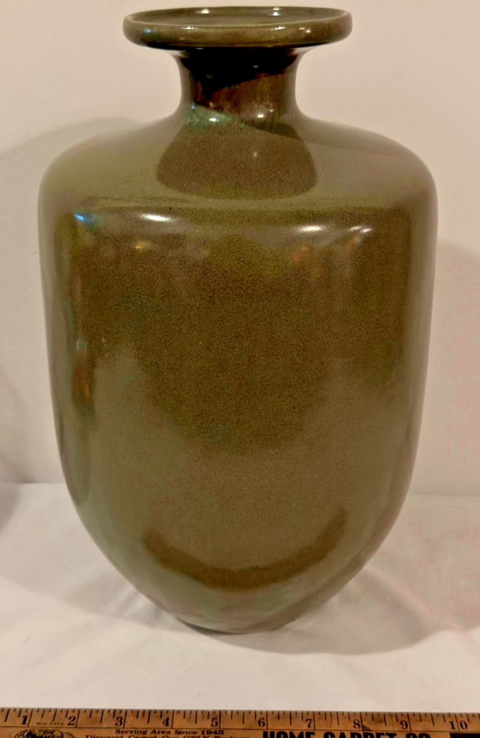 Large Olive Green USA Studio Pottery – One of a Kind Ceramic Pottery Vase 15in