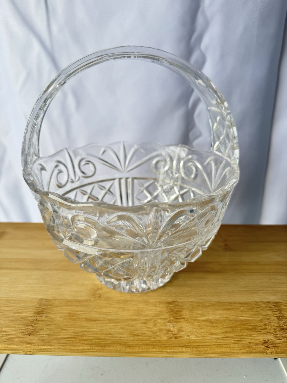 Vintage Crystal Clear Industries Coventry Clear Glass Basket w Handle USA