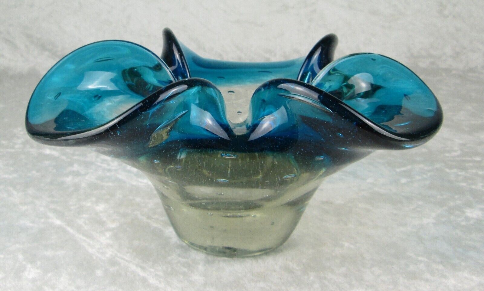 Murano Art Glass Ashtray Dish Turquoise Blue 7-1/2 in Vintage Mid Century Modern