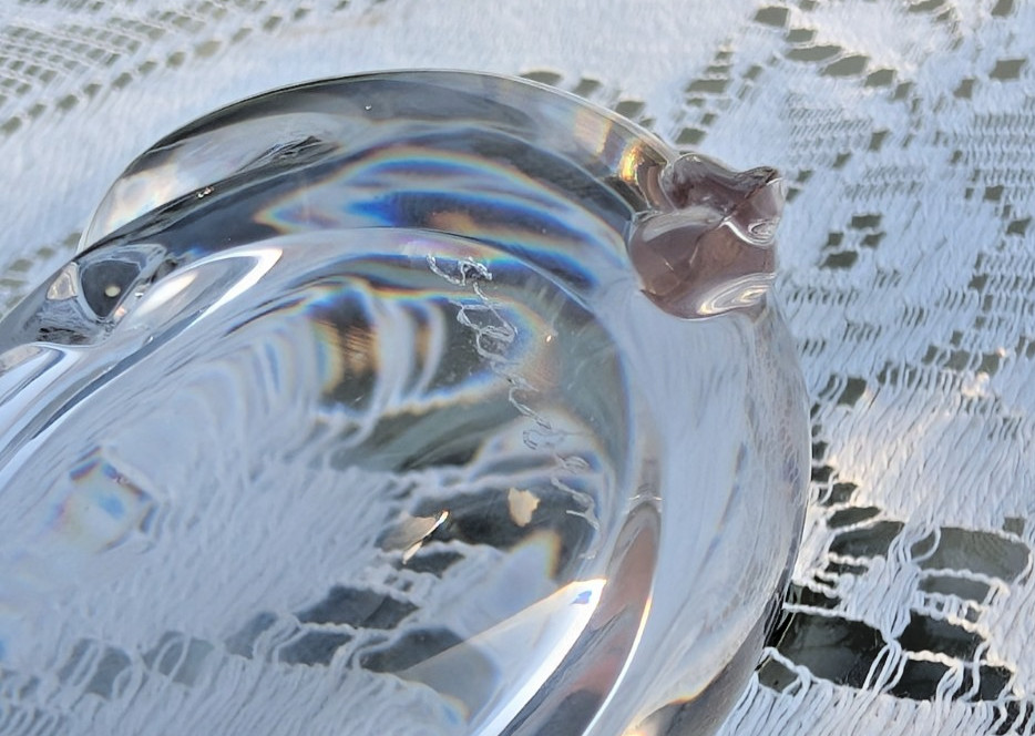 Vintage Steuben Glass Clear Crystal Pig Hand Cooler Lloyd Atkins Signed As-Is