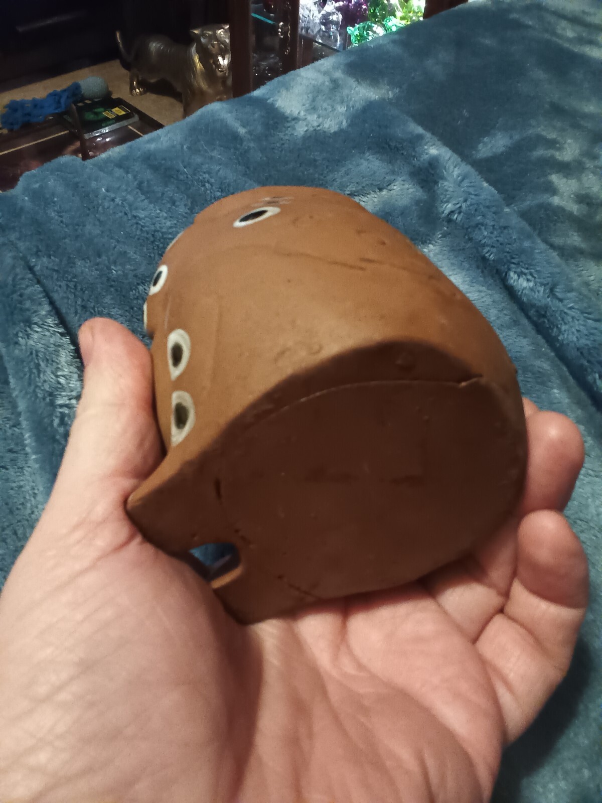 Clay or pottery frog shaped vase,or planter.