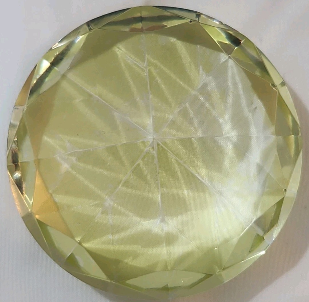 Vtg Citrine Colored Paperweight Diamond Faceted Glass 3″W Excellent Condition