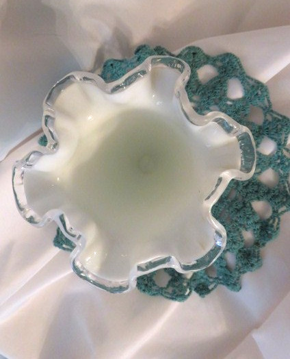 Vintage Fenton White Silver Crest Ruffled Edge Vase Milk Glass 6.50″