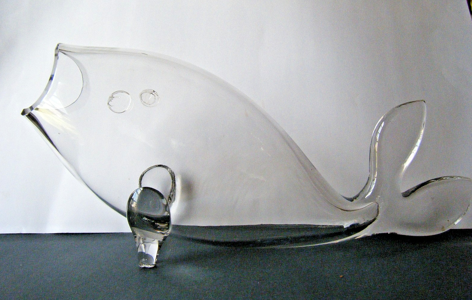 Vintage 70s Hand Blown Blenko Art Glass Winslow Anderson Fish Vase Huge 20″