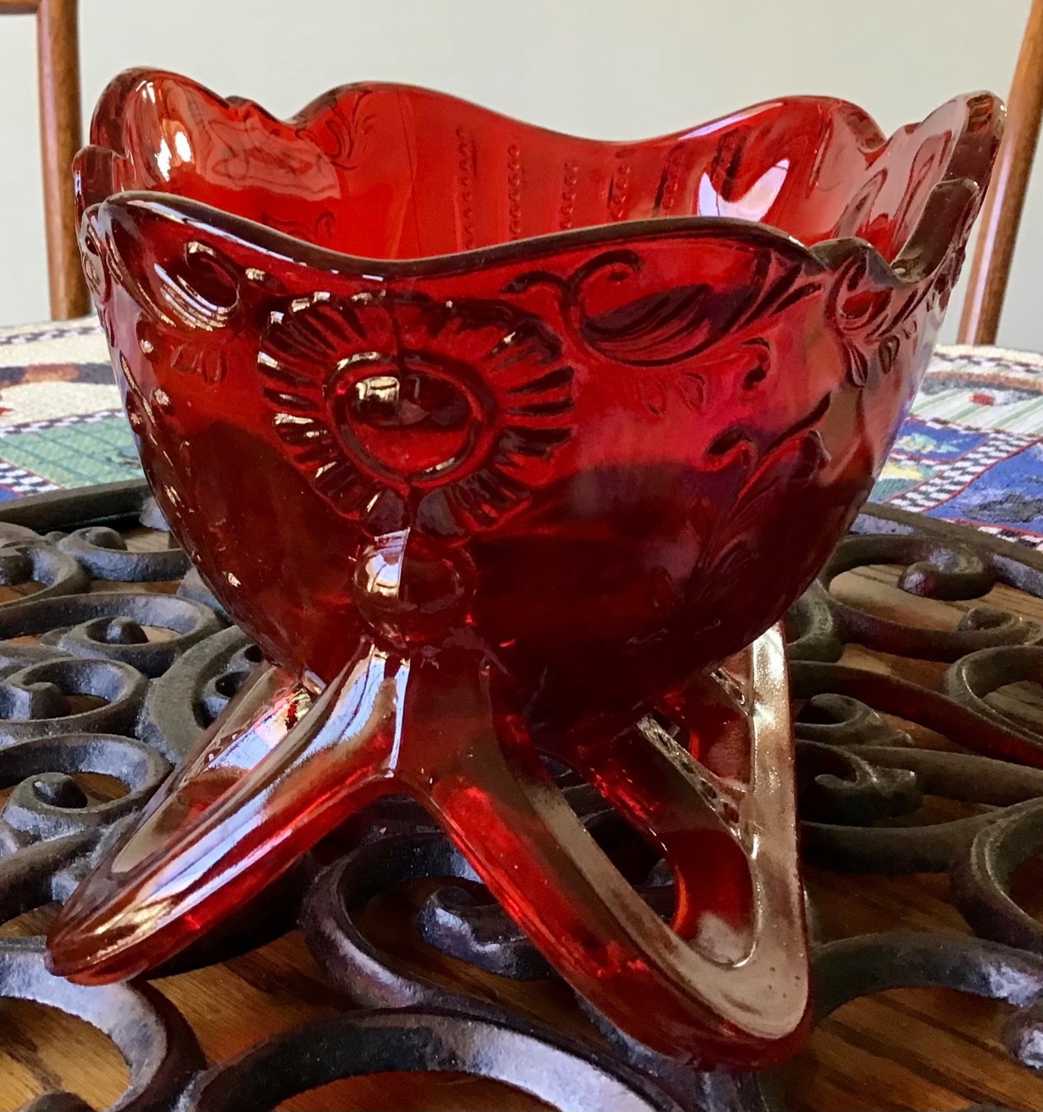 MOSER RUBY RED VINTAGE GLASS SLEIGH, 9.5″ LONG
