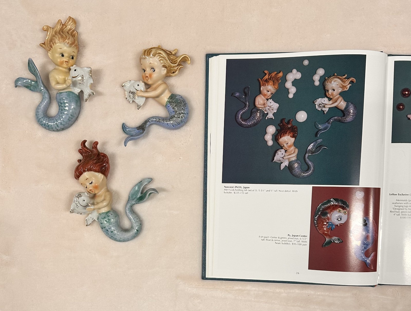 Vintage Norcrest Mermaid w/Fish Wall Plaques Japan 3 Piece (Similar to book)