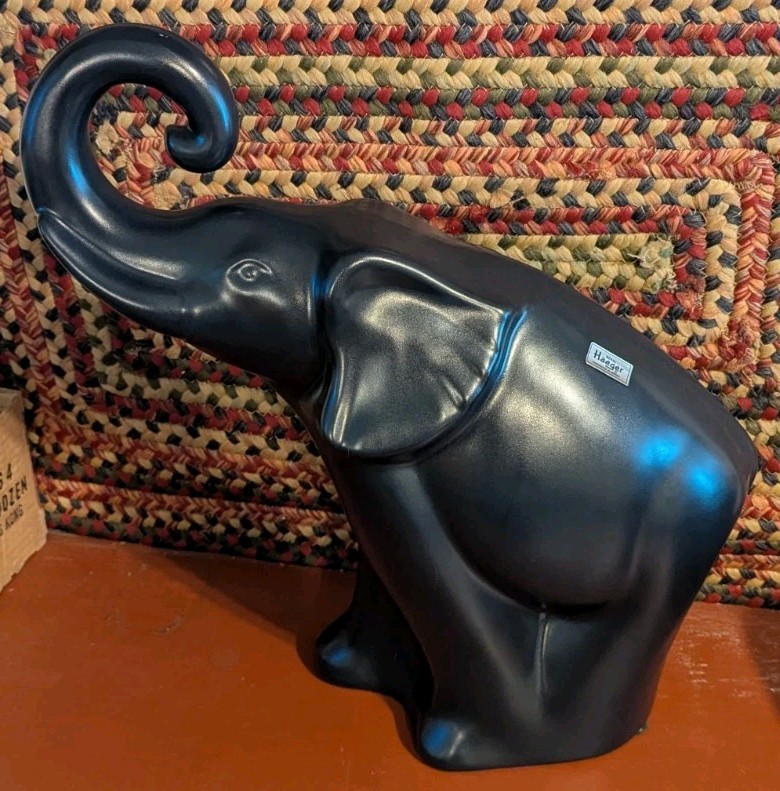 Vintage HAEGER USA Large Metallic Silver/Black Elephant 16” Trunk up Excellent!
