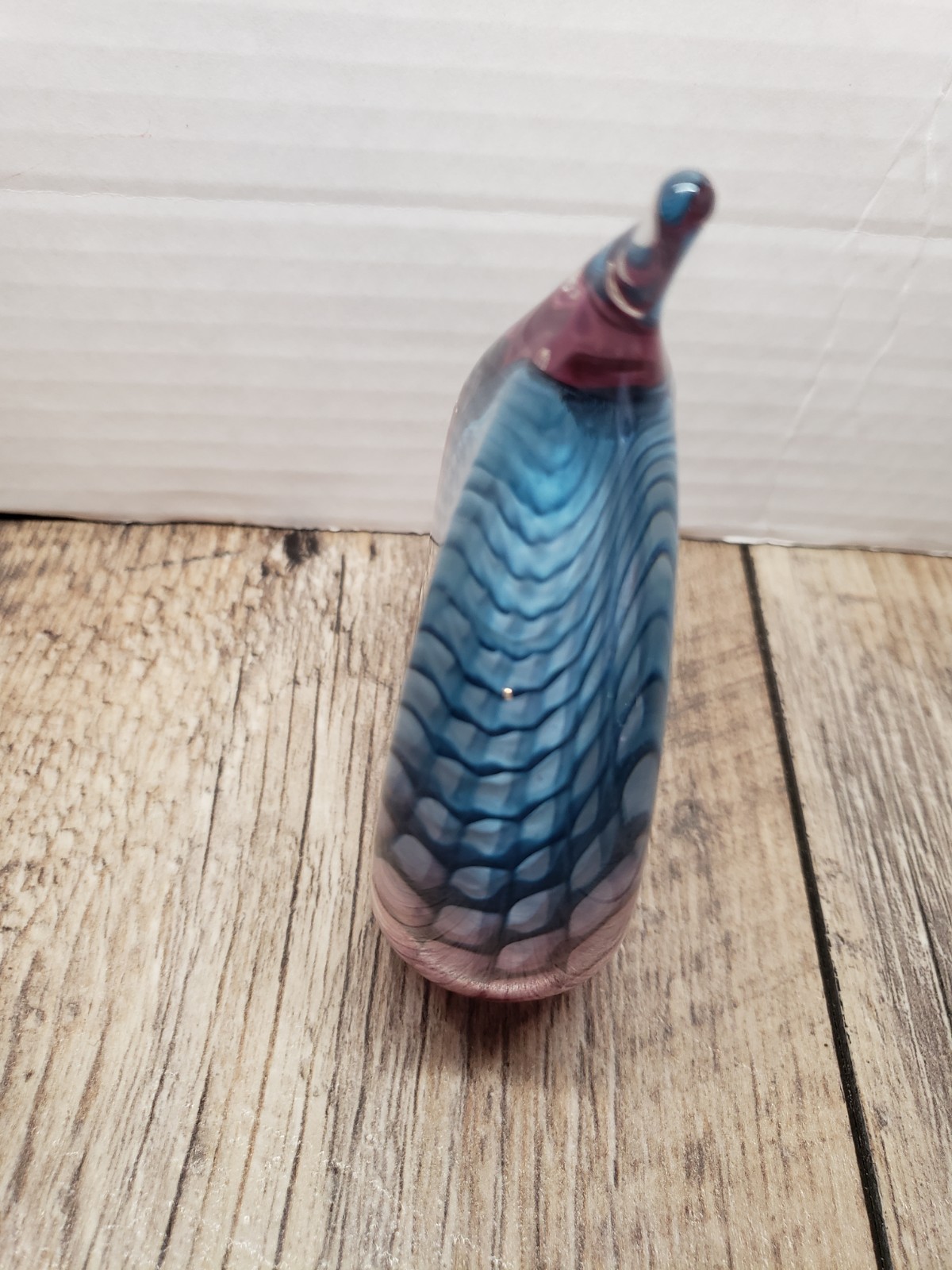 Art Glass Paperweight Tear Drop Flame 2004 Blue Pink Signed