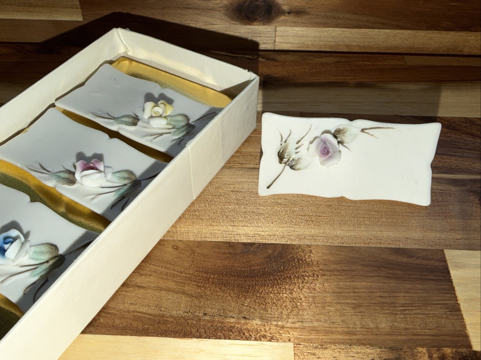 Vintage Japan Shafford Roses Place Card Holders Markers in Original Box MCM
