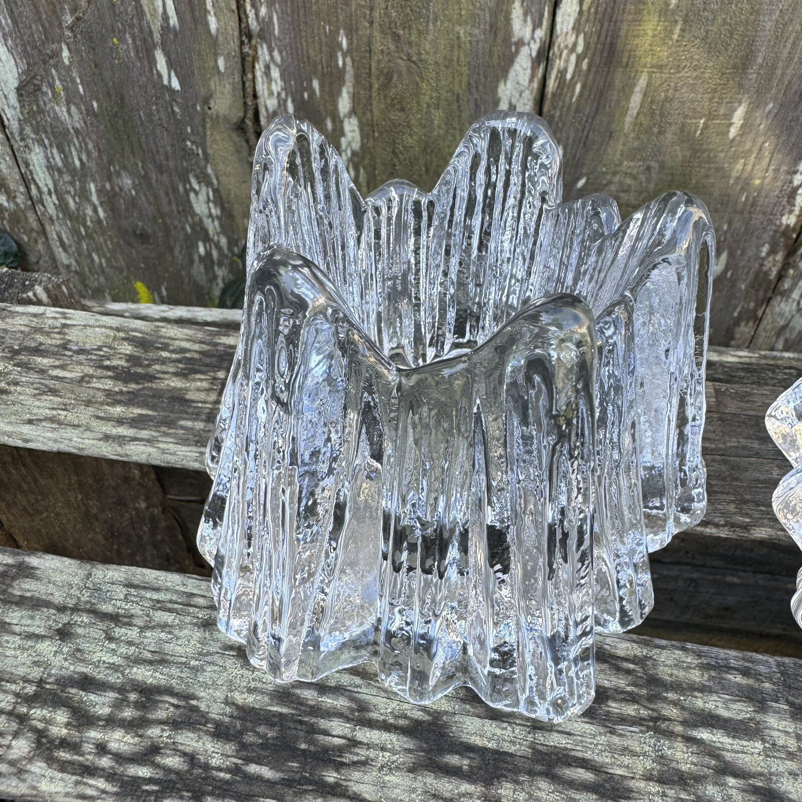 Nybro Volcano Candle Holder Clear Votive Textured Art Glass w/ Box VTG Set of 2