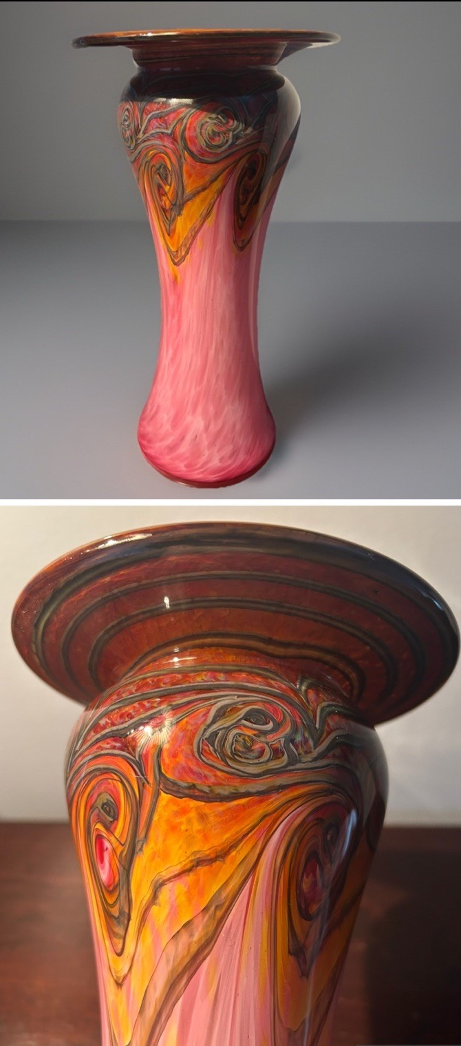 Art Glass Vase Henry Levine Thorne Ridge Studio Signed 05’ Abstract Colorful 11”