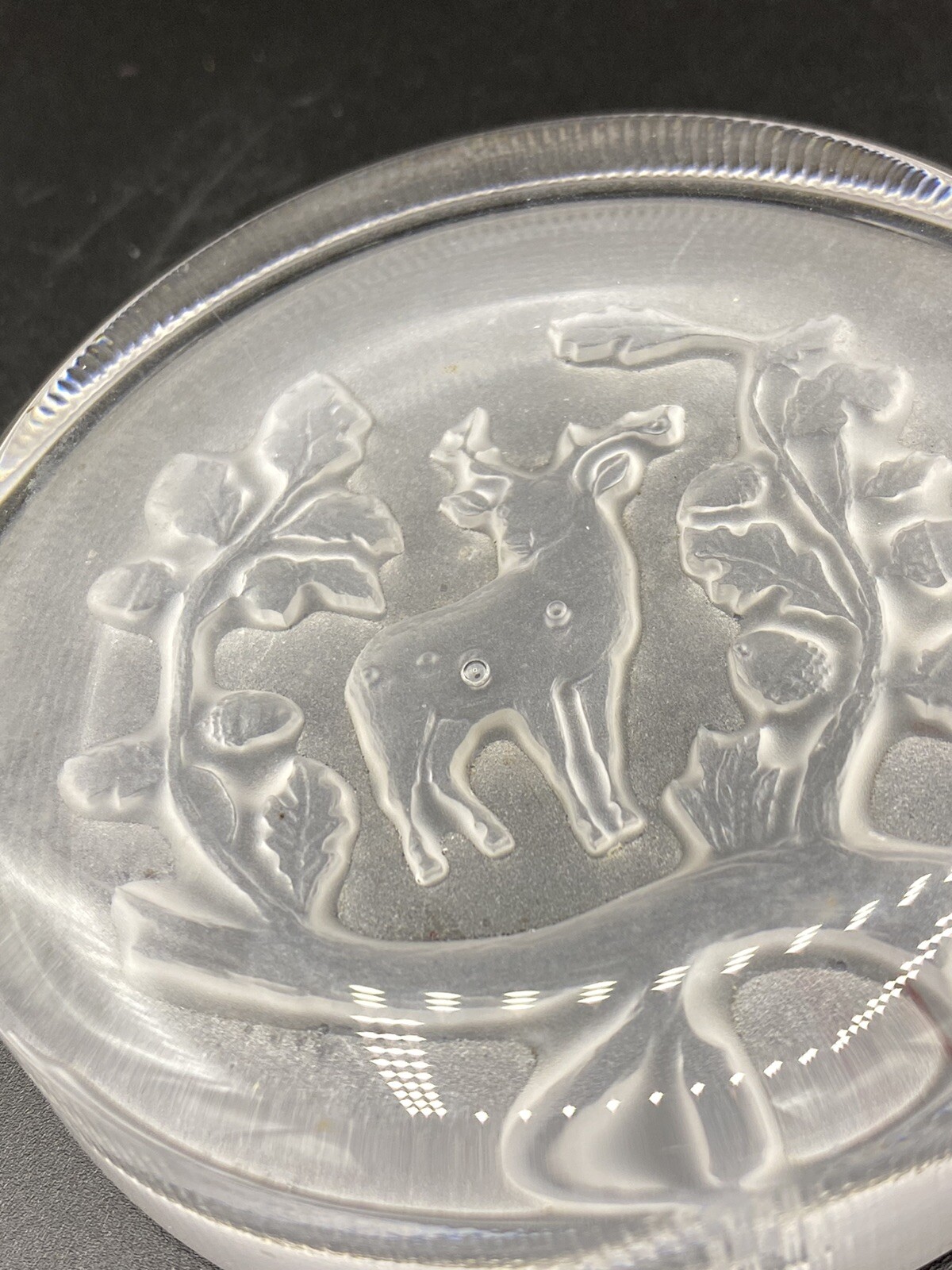 Reindeer Elk Paperweight Christmas frosted press glass 3.5″D