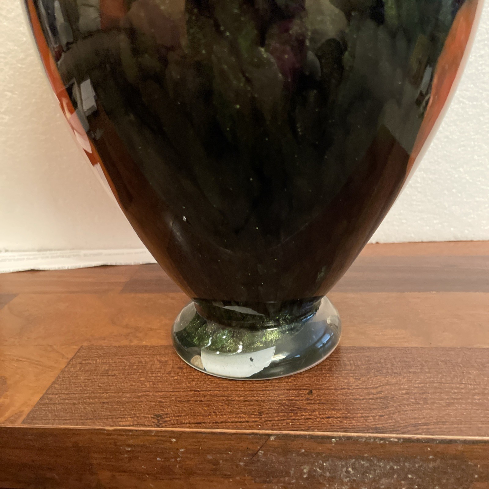 Vtg Japan KAMEI GREEN Art Glass Vase ABSTRACT Stylized Flowers Roses 10”