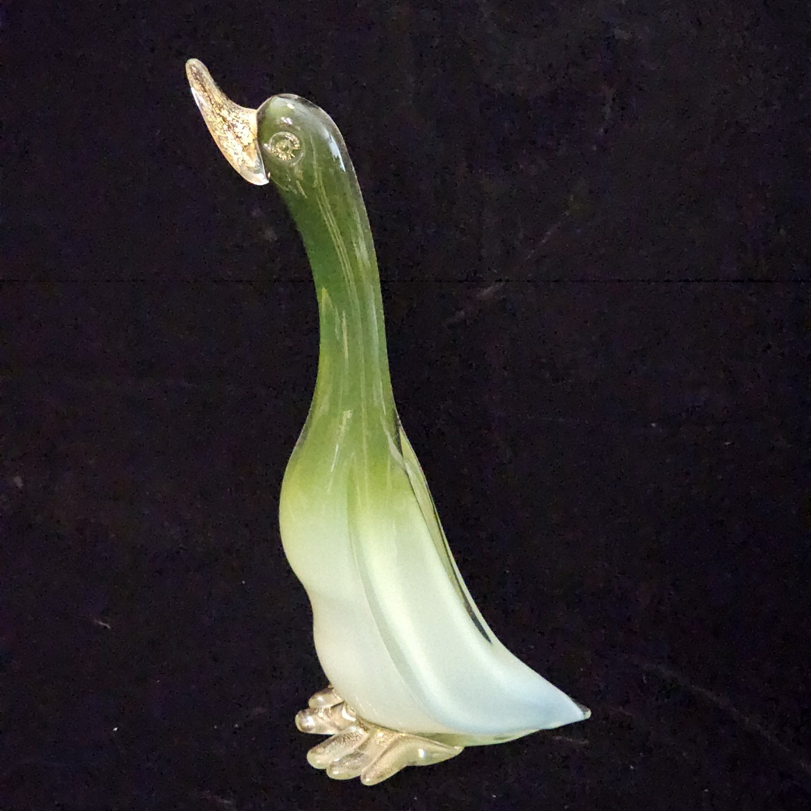 Vintage 1960s Murano Glass 14.5″ DUCK Gold Flake Beak/ Feet Glass