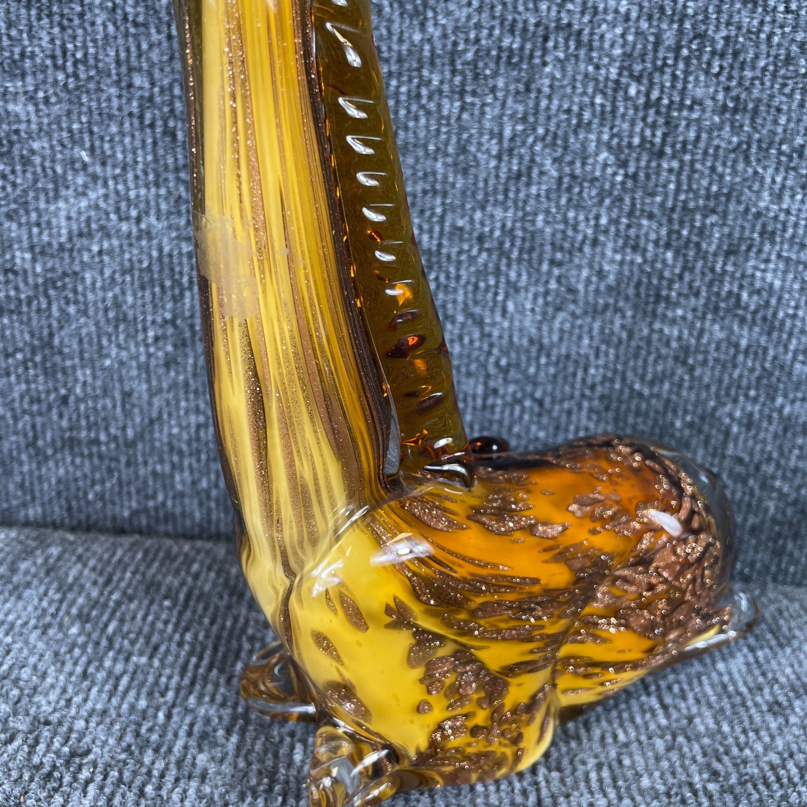 Vintage 70s Murano Style Glass Amber Gold Aventurine Giraffe Figurine Italy 9″